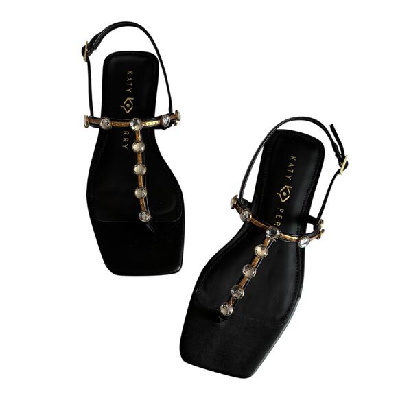 Katy Perry Shoes - Katy Perry Camie Gemstone Black and Gold Thong Summer Sandals Women’s Size 6 NEW